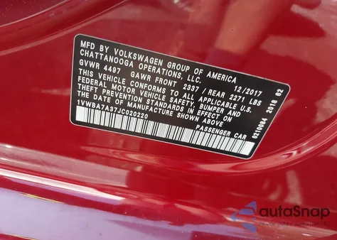 2018 Volkswagen Passat 2.0T Se from USA, damaged, VIN 1VWBA7A37JC020220